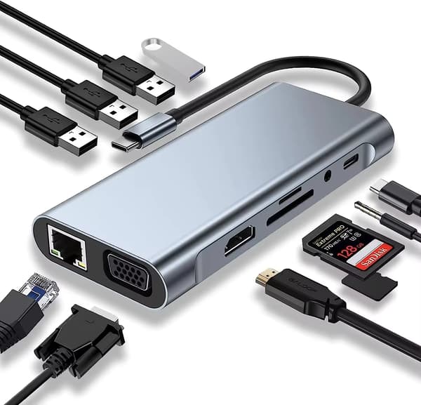 USB 3.0 Type C HUB-sovitin 4K HDMI-yhteensopivaan VGA RJ45 Lan Eth -liitäntään