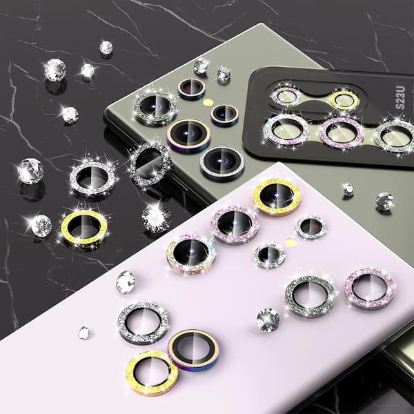 For Samsung Galaxy S24 Plus Camera Lens Protector, Shiny HD Tempered Glass Aluminum Alloy Ring, Rear Screen Protector Pink Pink