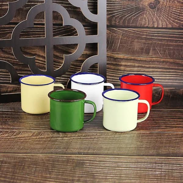 4-pack emaljmuggar för camping, liten mugg, mjölkmugg, enkel drickmugg för hemmakontor, röd, 12x10 cm
