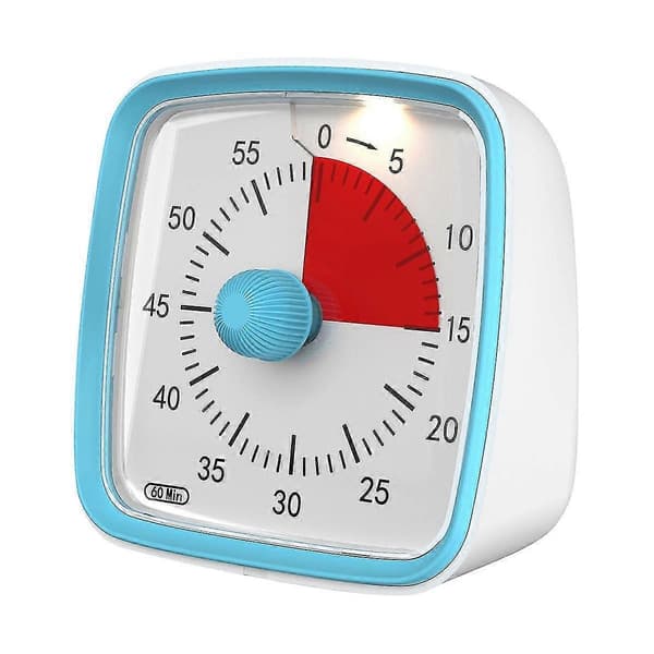 Visuel Timer med Natlampe, 60 Minutters Nedtællingstimer til Børn og Voksne, Tidsstyringsværktøj (blå)