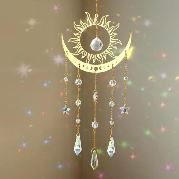 Sun Catcher Wind Chimes with Large Sun & Moon Prisms for Window Hanging Decor Prism Sun Prism Sun