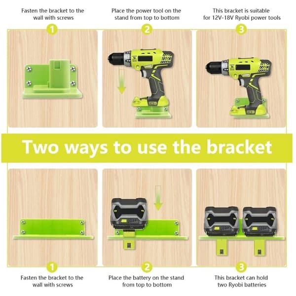 Set of 4 Tool and Battery Holders for 18V Power Tools, 18V Battery and Tool Storage Holder.