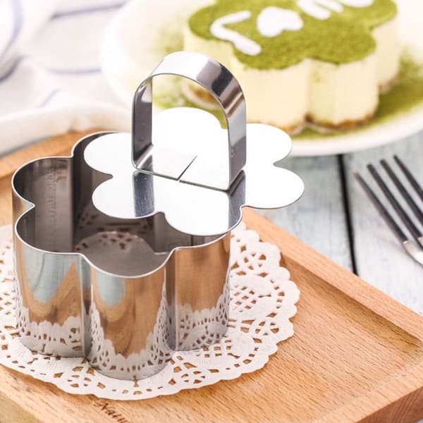 5 stk kakeringer i rustfritt stål sett blomsterformet dessertring dessertform kjøkken DIY baking 8cm sølv