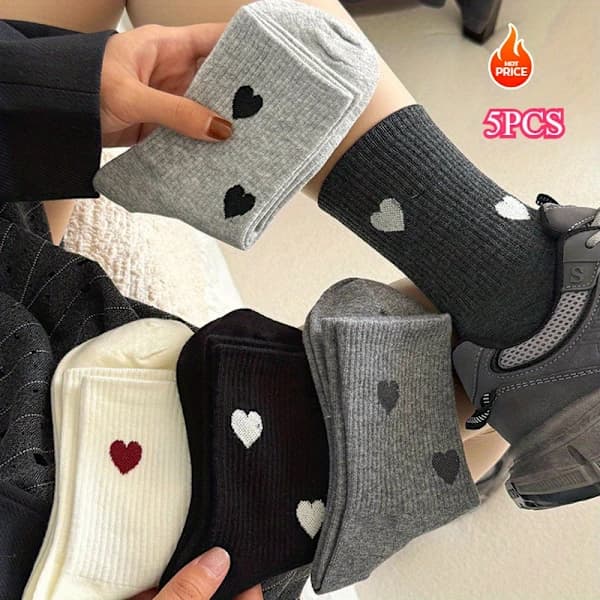 5 par damestrømper med mellemlangt skaft, grå sløjfe og angolarøde strømper, moderigtige og varme 5 sæt One Size Fits All 5 sæt One Size Fits All 5 Set One Size Fits All
