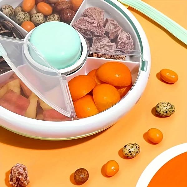Roterende Fruktskål Bærbar Utendørs Snacksboks Dekket Oppbevaring 5 Rom Organizer Blå Blue