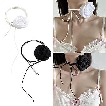 Choker Halskæde Mode Romantisk Blomst Choker Kvinder Dame Pige Y2K Halskæde (Sort)