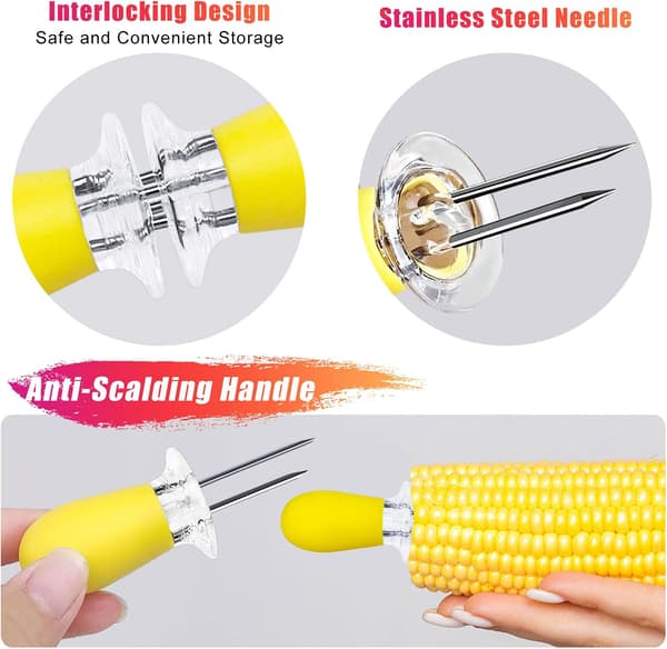 12 stk./6 par majsholdere, rustfrie majskolbeholdere majskolbespyd til BBQ Twin Prong Sweetcorn Holders, Interlocking Design Corn