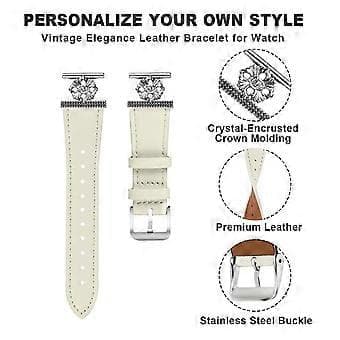Compatible for TicWatch E3 Watch Band Genuine Cow Leather Flower Decor Adjustable Bracelet (White)