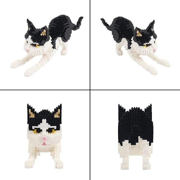 Cat Mini Building Blocks Animal Set, DIY Micro 3D Building Toy Bricks, 1390 Pieces Black and White Cat