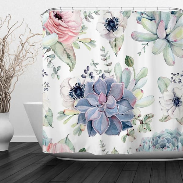 Duschdraperi 180x180cm, Blommor Växter Mönster Vattentätt Dusch_OF
