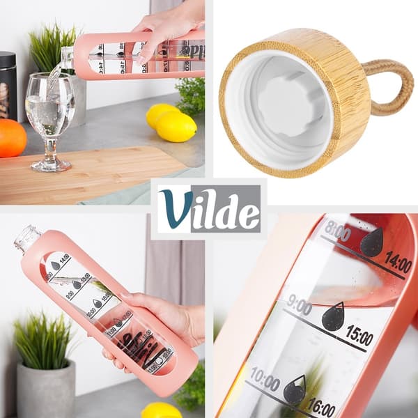 Lasinen vesipullo silikoniholkilla, 1L, lohi
