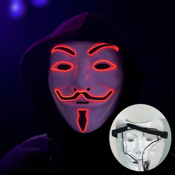 Valoisa LED-V-sanamaski (punainen) Halloween-asuun cosplay-juhliin