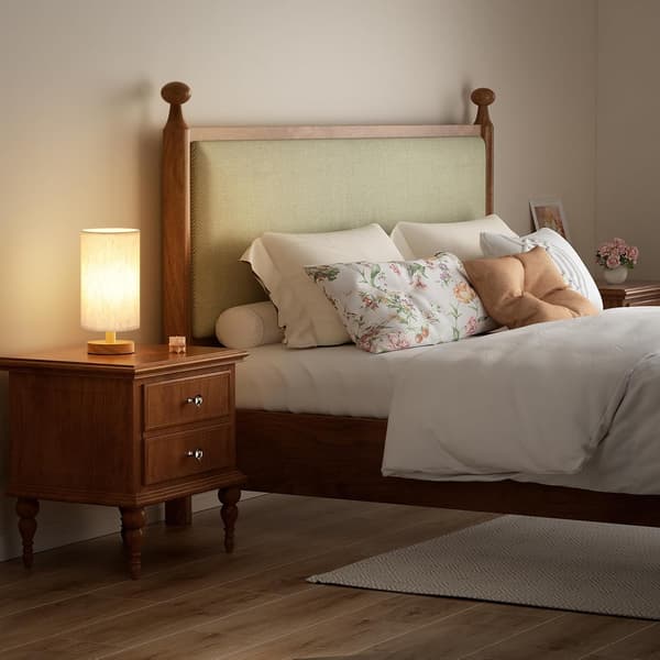 Solid Wood Table Lamp with USB, Decorative Bedroom Bedside Lamp with Remote Control, LED Night Light A A A