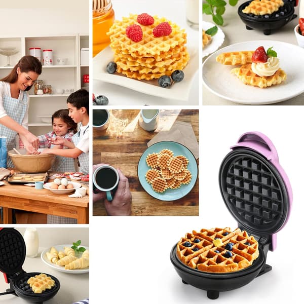 (Rosa) Mini Runt Våffeljärn och Pannkaksvåffeljärn för Julklappar, Mors Dag, Barn