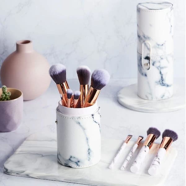 Marmor makeupbørstesæt med børsteholder | Øjenskygge makeupbørstesæt til ansigt (10 dele)