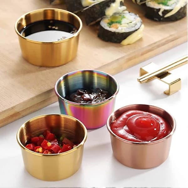 Rustfri saucekopper Krydderi Ketchup Dipskaale 80 ml Mini Individuelle Fad Skaal Runde Krydderiskaale Sushi Dip[CO]
