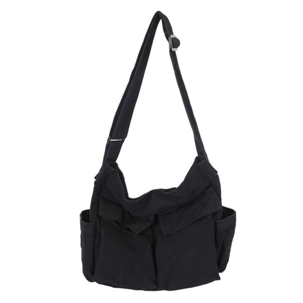 Messenger Bag for Skole Vintage Svart Canvas Ryggsekk for Kvinner[JUN]