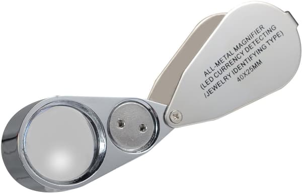 Juwelerer Lupe 40X Forstørrelse Metall Sammenleggbar Lupe med LED &