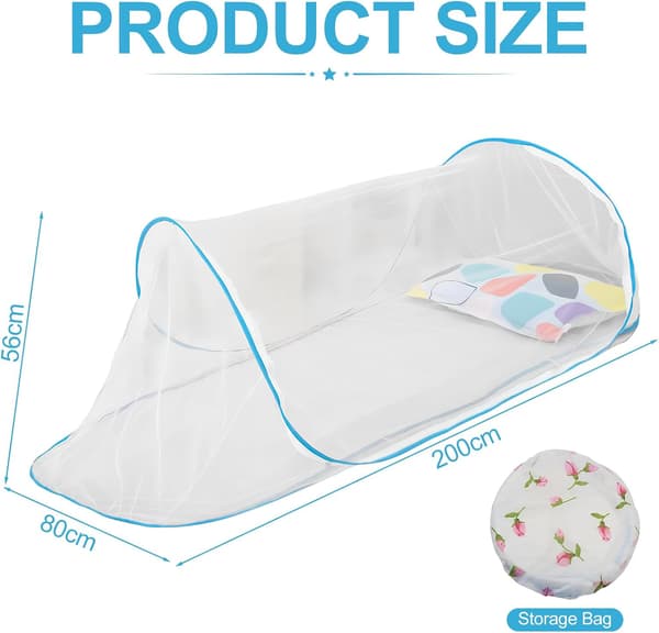 Mosquito Net Tent, Foldable Mosquito Net for Single Bed with Zipper, Pop-Up Mosquito Net Tent, No Installation Required, Portable Blue blue