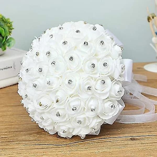 Konstgjorda bröllopsbuketter handgjorda rosblommor strass brudtärnebukett bröllopstillbehör