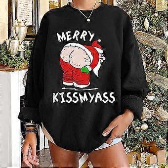 Afslappet Julemands Langærmet Kostume Trøje til Mænd og Kvinder Juleprintet Sweatshirt (M Sort)
