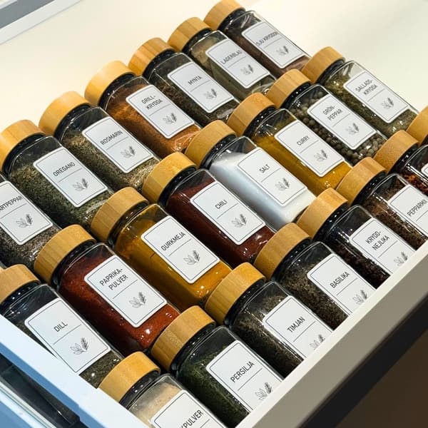 24-Pack Spice Jars with Bamboo Lids – Spice Set with Swedish Labels 3600