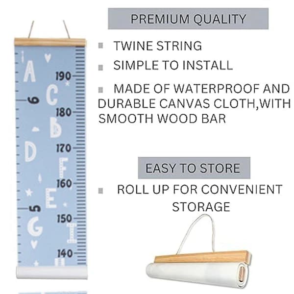 H Canvas Tillväxtdiagram för Barn - Unisex Barnrum Väggdekor - Mät Höjd Diagram - Väggtejp med
