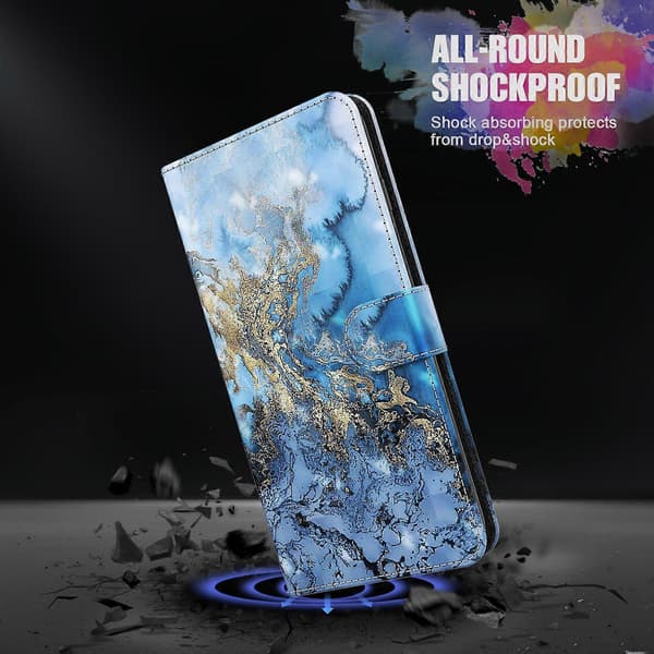 For iPhone 14 Plus 3D malt mønster flip-skinntelefonveske (gullsommerfugler)