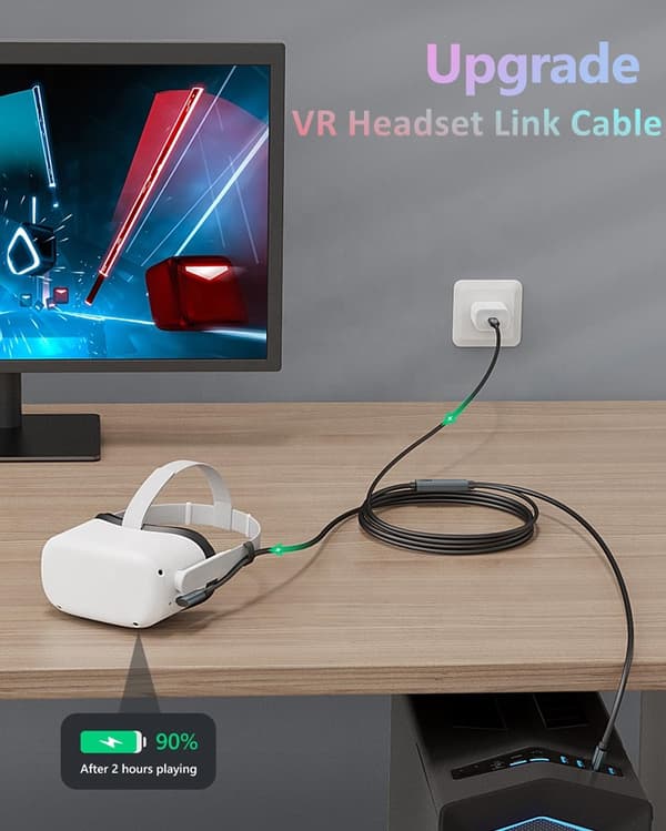 2-i-1 Link-kabel 16 fot 5M 5Gbps USB 3.0 til USB-C-kabel dataoverføring ladekabel kompatibel med alle VR-headset og spill-PC-er【COPL】