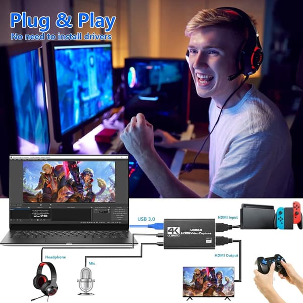 USB 3.0 - HDMI-videokaappauskortti 1080P-videotallennussovitin pelitallennuslaitteelle
