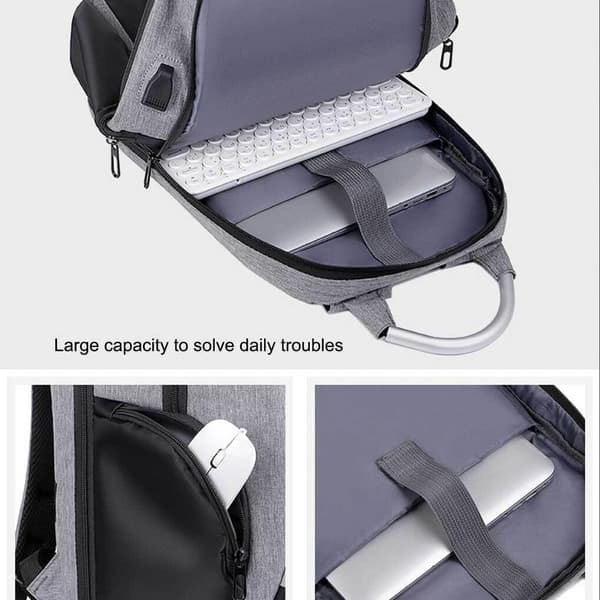 Waterproof Oxford Backpack with Combination Lock, Large Capacity, Adjustable Shoulder Straps, Light Grey