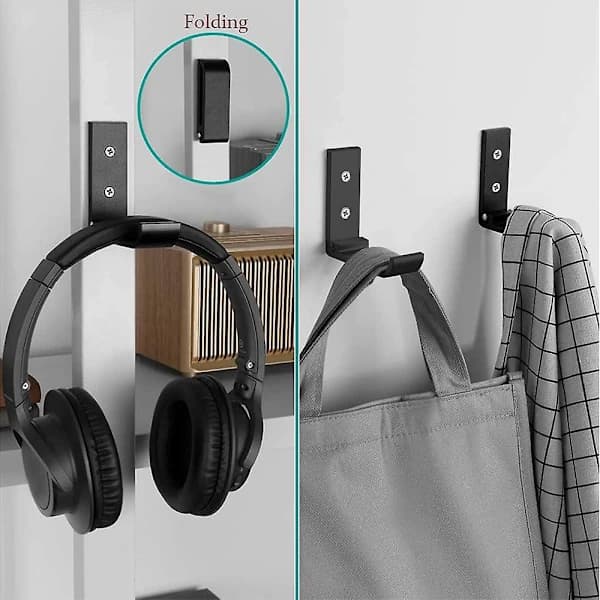 Foldable Wall Hooks, 4-pack Wall Mounted Helmet Holder, Invisible Coat Hooks, Aluminum Wall Hook, With Screws, Towel Jacket Hook (Black)