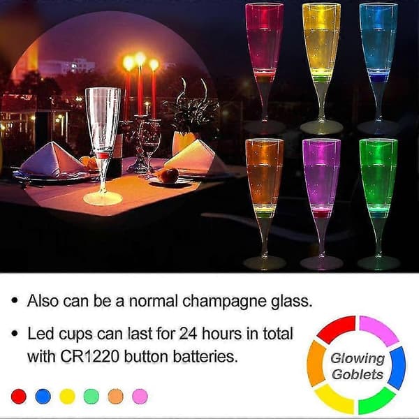 6 stk. LED Vin Champagne Fløjteglas Vand Væskeaktiverede Blinkende Lysende Kopper