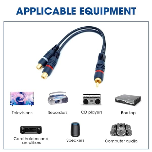 RCA-han til dobbelt hun-kabel, 3,5 mm Jack RCA-adapter lydkabelsplitter, mørkeblå - 15 cm, dobbelt RCA-musikkabel til,A