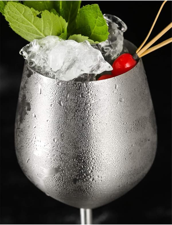 500ml Rostfritt Stål Maple Tint Vinglas, Metallstjälksglas, Okrossbart Vitvins Cocktailglas, BPA-fritt