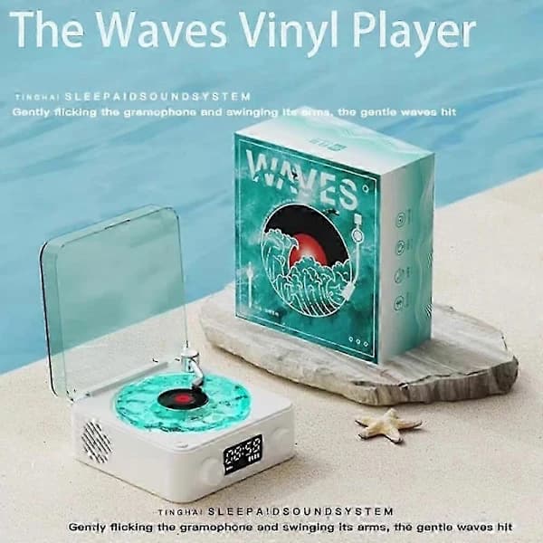 Lumena Lamp Turntable, Waves Vinyl Bluetooth Speaker with 4 Adjustable Modes Green