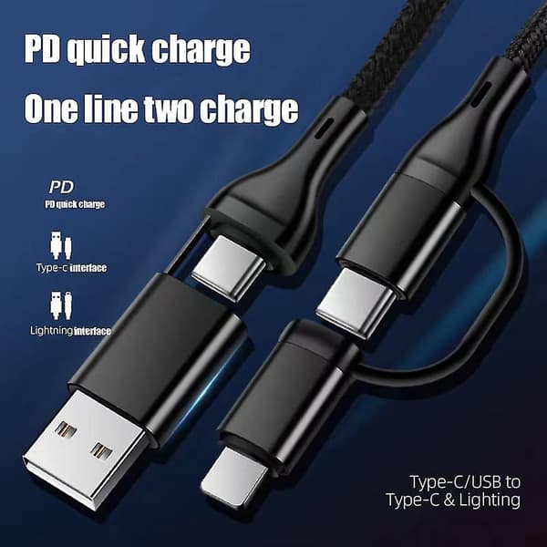 4-i-1 Opladningskabel Pd Multifunktionel Hurtigopladning Datakabel