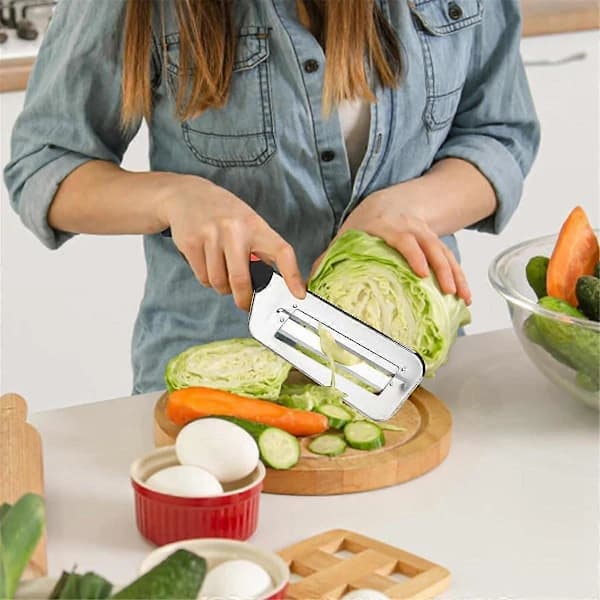 Cabbage Shredder for Coleslaw, Cabbage Slicer Shredder, Food Grade Double Layer Cabbage Chopper, Onion Cutter Silver