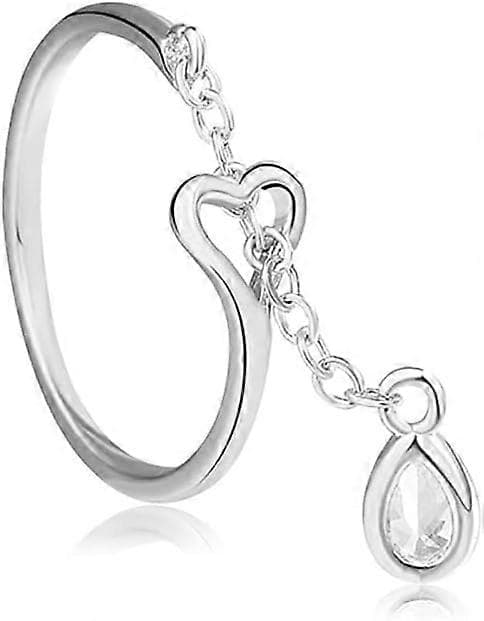 Hjerte Evighedskæde Statement Ring til Kvinder Piger 925 Sølvbelagt Imitation Dråbeformet Diamant