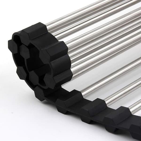 Oppvaskstativ i rustfritt stål for vask Sammenleggbart oppvaskstativ Praktisk oppvaskavløp - 43*35 cm, svart, 1 stk