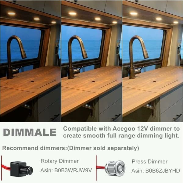 4 x 12V LED Indbyggede Spotlights 3W 3200K Varm Hvid til Campingvogn Båd Autocamper (58-65mm Hul)[JUN]