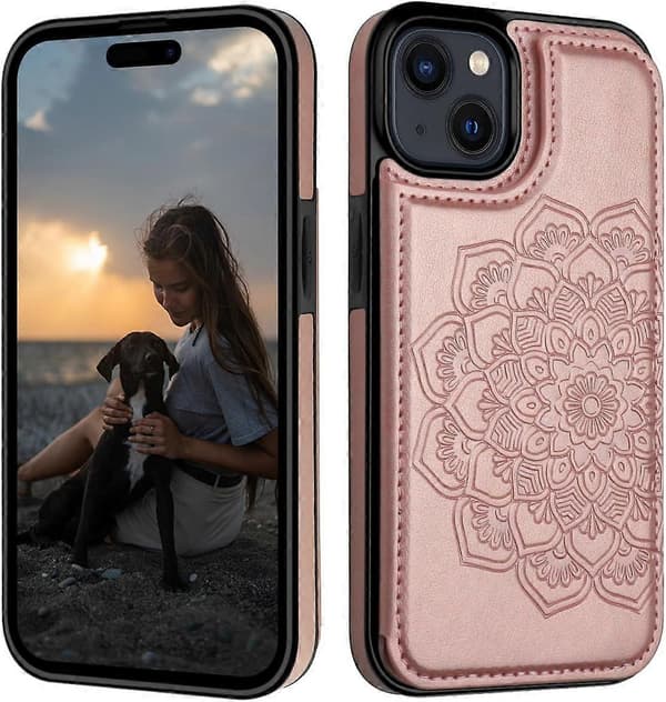 iPhone 15 Etui med Kortholder, Blomstret Magnetisk Flip Etui til iPhone 15 Pung Etui til Kvinder