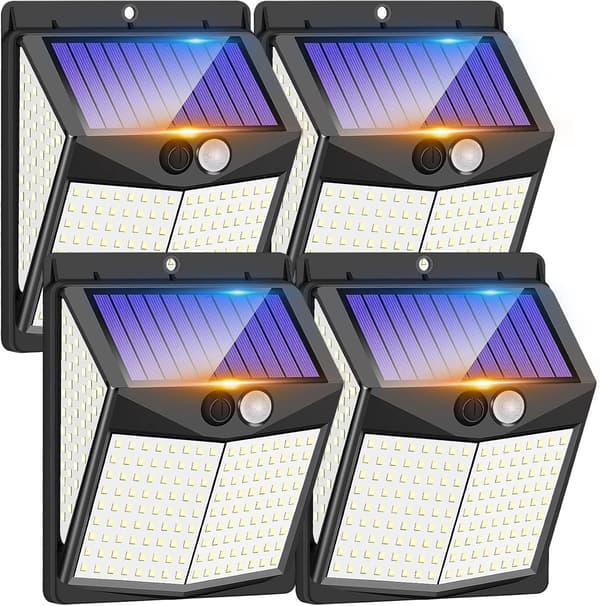Udendørs solcellelamper, 238 LED solcellelamper og 3 tilstande bevægelsessensor 270° vidvinkel IP65 vandtæt solcelle væglampe