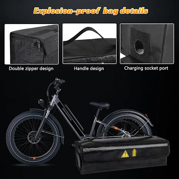 2-pack Ebike Battery Fireproof Storage Bag, 1400°C Heat Resistant Waterproof Explosion-proof for Safe Charging Transport, Black 49 x 15 x 15 cm