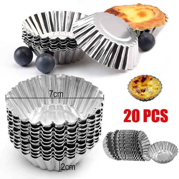 20 stk. aluminiumsformer for eggeterter, non-stick runde bakeformer for muffins og paier