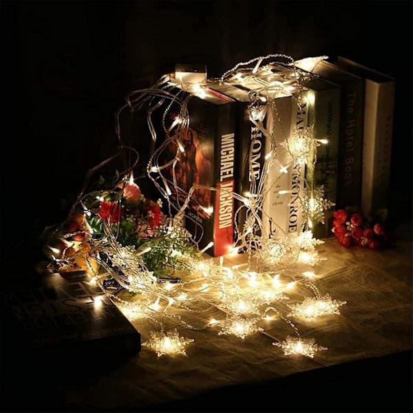 LED Curtain Light String, 4M Snowflake Light String, Christmas Lighting 4 Flashing Modes, Waterproof Lighting for Christmas Windows