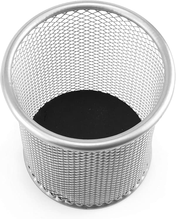 Metallpennholder Rund trådnett Multifunksjonell kopp for kulepenn Diameter 91 mm Sølv Sølvfarger Sølv Silver