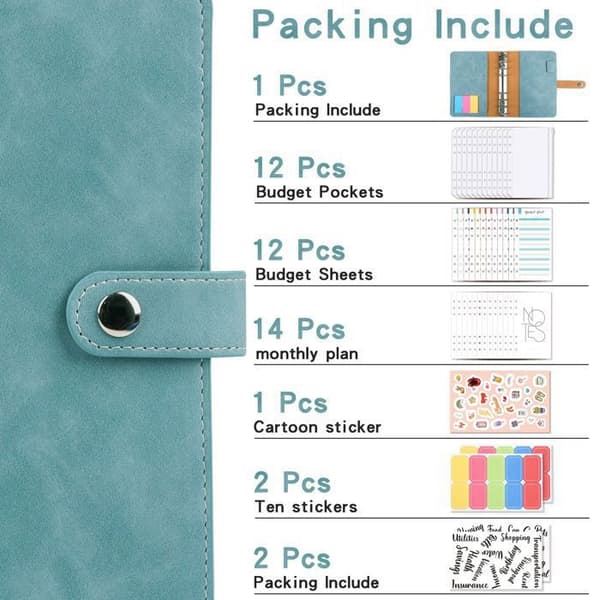 A6 Budget Binder - Includes 12 Budget Envelopes, 12 Budget Sheets, and 3 Sticker Sheets - For Home, Office, and Travel - H