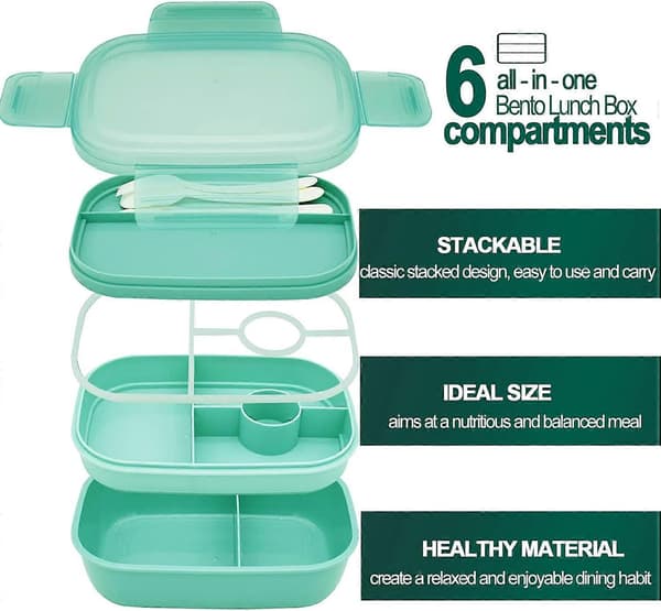 Stackbar Bento Box Matlåda 3-i-1 Fack, Helt Läcksäker, 1900ml Stor Bento Matlåda för Måltidssnacks, Diskmaskin- och Mikrovågssäker