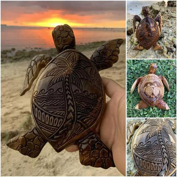 Hawaiian Sea Turtle Wood Carving, Simulation Turtle Figurine, Home Decor